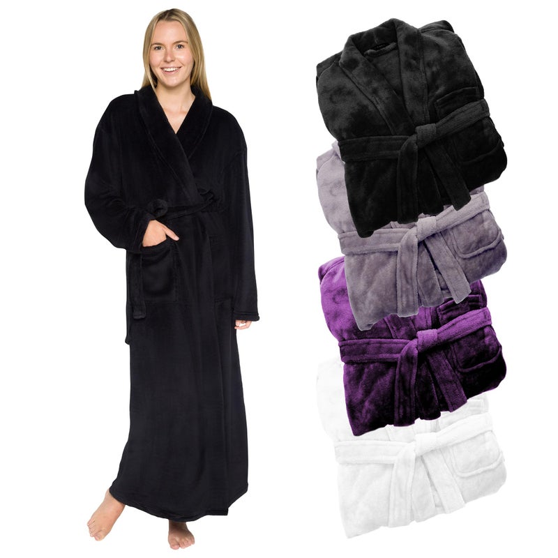 Silver Lilly Premium Womens Robe with Shawl Collar, Plush Fleece Long Bath Robe for Women, Fluffy, Warm, Fleece Women's Bathrobe- Small-Medium - Black - Image 1